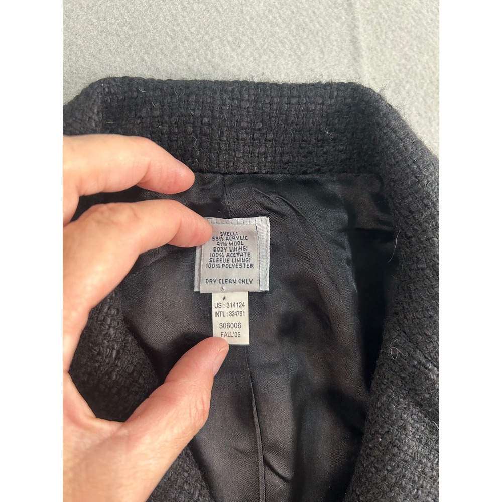 Gap Blazer Women 10 Black Wool Blend Tweed 3-Button Patch Pocket Y2K Vintage - Picture 4 of 8